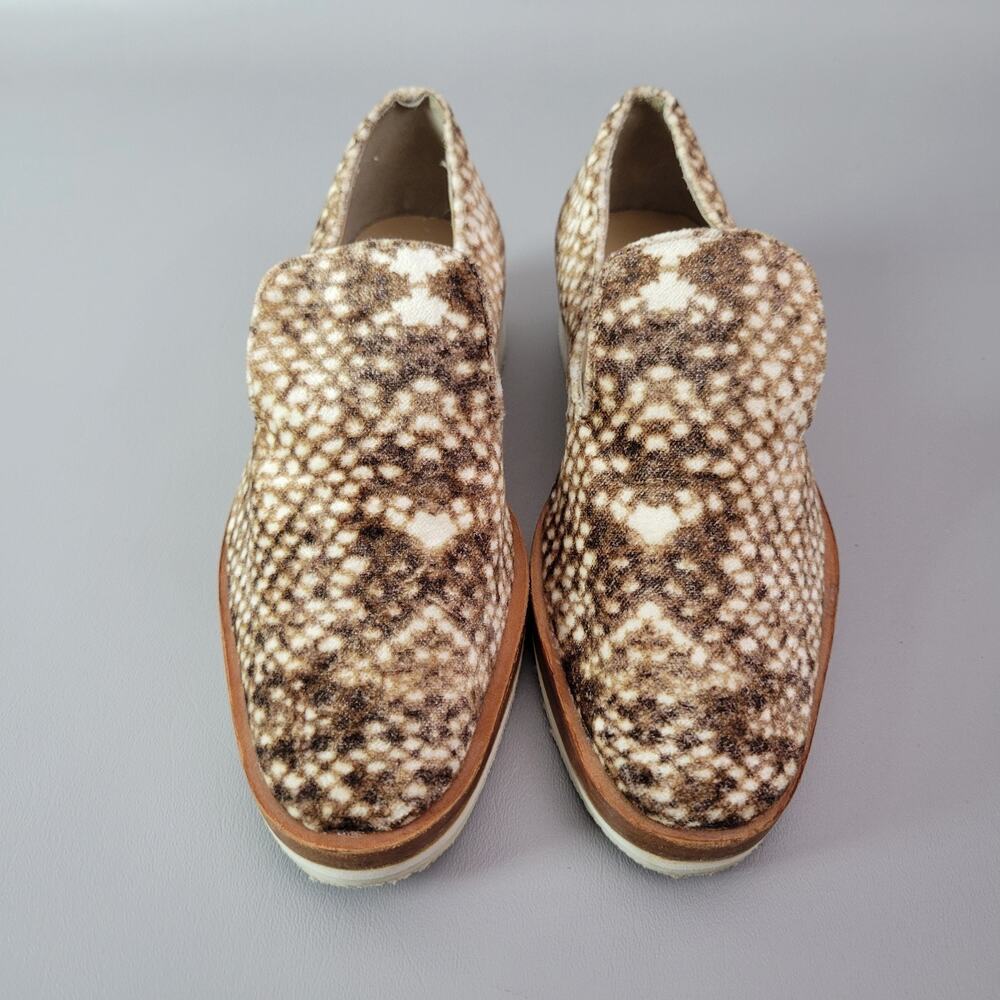 Free People Snake Eye Velvet Loafers 36 US 6 Brown Cream Slip On Comfort Casual